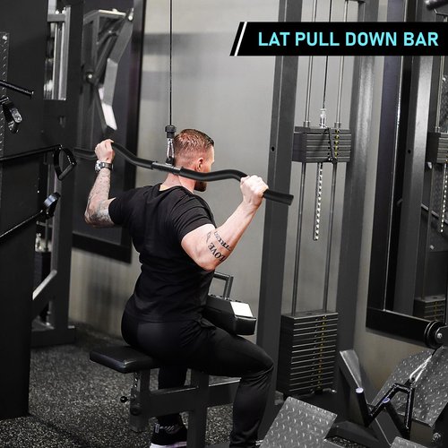 LAT Pull Down Bar, Detachable LAT Pulldown Attachment with Swivel Joint Wide Grip LAT Pulldown Bar for Cable Machine Home Gym Accessories, Muscle Training (33in Curved)