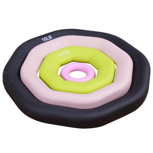 Leikefitness Weight Ring 2-in-1 Kettlebell & Dumbbell, cast Iron+PVC Coating, Yoga Exercise, Aerobics, Core Training, 4 in a Set (0.33LB + 5.5LB + 7.5LB + 10LB)