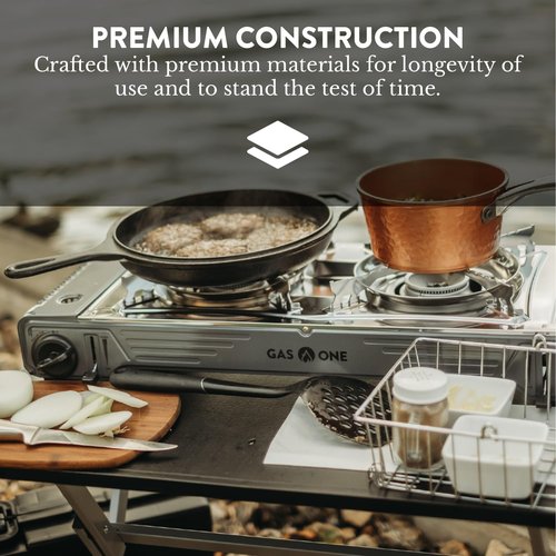 GasOne 2-Burner Portable Camp Stove - High Output 15,300 BTU - With Durable Carrying Case, Automatic Ignition, Safety Features, Perfect for Camping, Hiking, Tailgating, and Emergency Preparedness