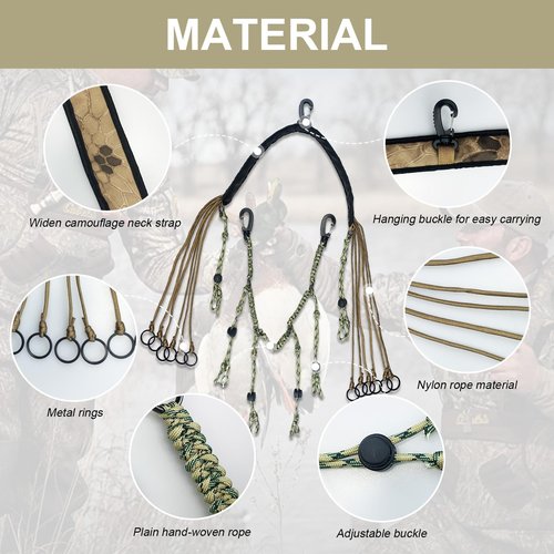 Vecacosic 2 in 1 Duck Call Lanyard Duck Strap Carrier for Hunting Adjustable Nylon Game Call Lanyard 6 Calls with 12 Slip Rings Waterfowl Game Duck Carrier, Double Locking Duck Hunting Accessories