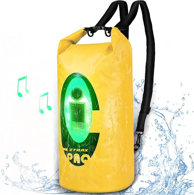 20L Solar Dry Bag Backpack with Bluetooth Speaker,4 Lighting Mode LED Storage Bag,Solar or USB Rechargeable,IP66 Waterproof for Fishing Hiking Floating