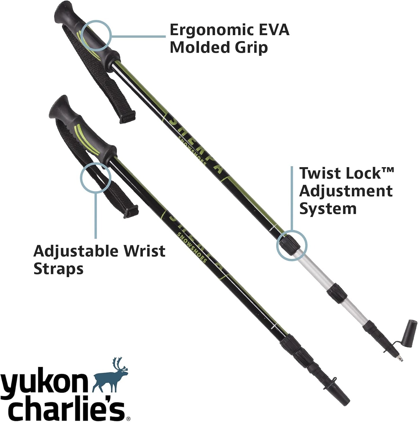 Yukon Charlie's Sherpa Trekking Poles, Twist Lock Adjustment System, Hiking Poles and Snow Baskets, Multiple Styles & Sizes