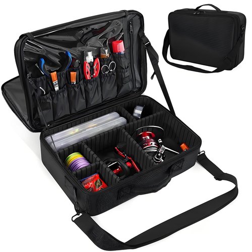 MZTXY Fishing Reel Case - Water-Resistant Backpack with Shockproof Dividers & Multiple Pockets for Ice Fishing Gear Storage & Trip/Daily Storage