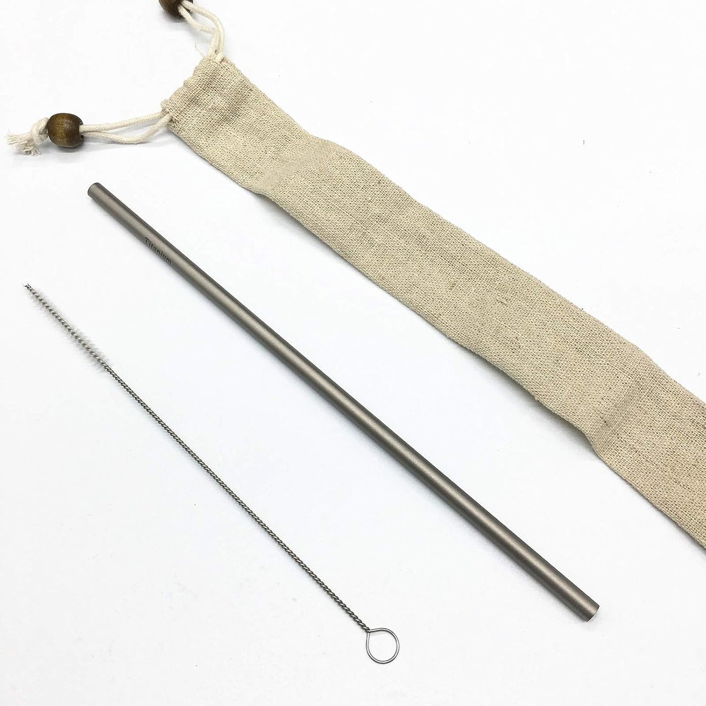 Titanium Straw Ti Survival Camping Hiking Outdoor Drinking Straw With Cleaning Brush and Pouch (Bended Straw)