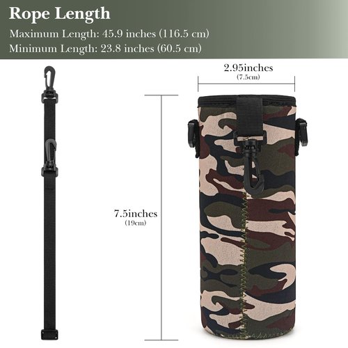 Linkidea Water Bottle Fence Sleeve with Hook Compatible with YETI Rambler Bottle 18oz, Hydro Flask Wide Mouth Bottle 18oz/20oz, Neoprene Waterbottle Sling Strap Bag for Outdoor Sports, Camo
