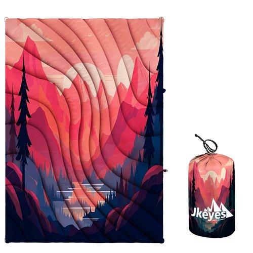 Yizheer Outdoor Puffy Packable Camping Blanket，Lightweight Down Alternative Printed Camping Blanket，Large Ultra Warm Hammock Top Quilt Waterproof Blanket for Traveling Picnic Beach Party，76" x 54"
