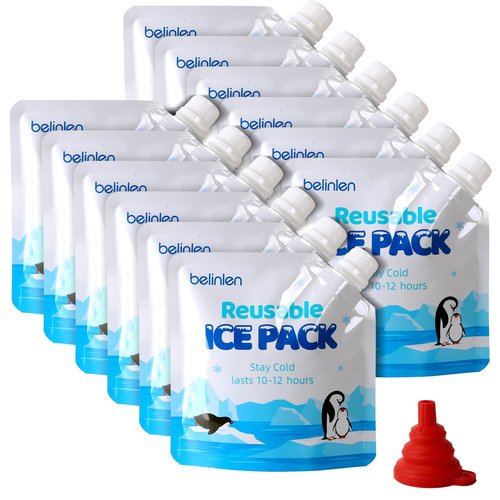 Belinlen 12 Pack 7 x 7 Inch Reusable Long Lasting Ice Packs for Cooler, Cooler Shock Ice Packs for Lunch Box, Lunch Bags for Beach, Fishing, Camping(7.87mil)