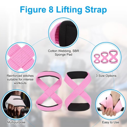 PATIKIL Figure 8 Lifting Strap, 2 Pack Weightlifting Wrist Wraps Dead Lift Padded Grips 8 Loop Weight Lifting Straps for Fitness Power Strength Training, Stripe Pink, M