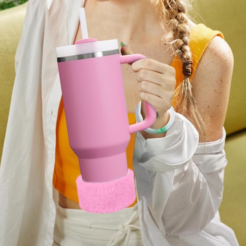 WUQID Plush Silicone Water Bottle Boot, Compatible with Stanley Tumbler 20-40oz & Hydroflask 12-24oz Bottle, Fit 2.8-2.95in Bottom Bottle/Tumblers, Soft Faux Fur Protective Rubber Sleeve