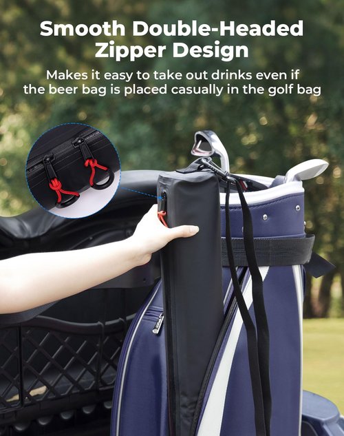 KEMIMOTO Golf Beer Sleeve Cooler Bag, 6-Can Insulated Cooler with Adjustable Shoulder Strap and Dual Zippers, Leak Proof, Keeps Drinks Cold for 4 Hours, Golf Accessories