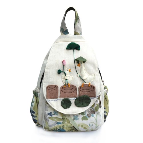 XIAOLZSL Beautiful Cute Fashion Canvas Casual Day Women Mini Backpack, Arts Handmade Solid Ducks Cute Style Backpack