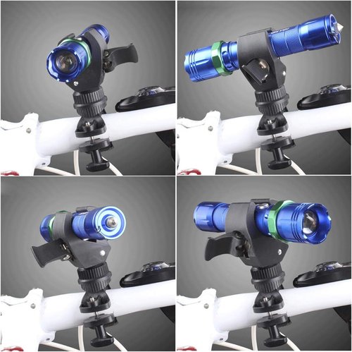 4pcs Universal Bike Bicycle Flashlight Lamp Mount Clamp Stand Holder 360º Rotation, Black