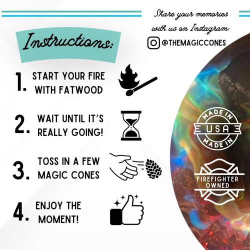 Magic Cones The Weekender Bundle-30 Color-Changing Pine Cones & Fatwood Firestarter Sticks – Perfect for Family Campfires, Bonfires, and Backyard Gatherings – USA-Made, and Fun Fire Enhancer Set (1)