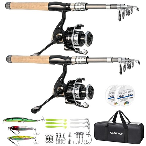 OLOLYAP Fishing Pole Combo 2PCS Carbon Fiber Fishing Rod and Aluminum Reel Combos with Carrier Bag Sea Saltwater Freshwater Fishing Rod Reel Kits