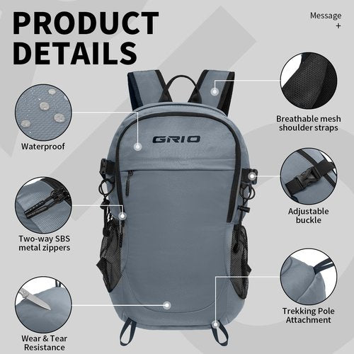 40L Lightweight Hiking Backpack for Men and Women, Packable Backpack for Travel Outdoor Sports Camping (grey)