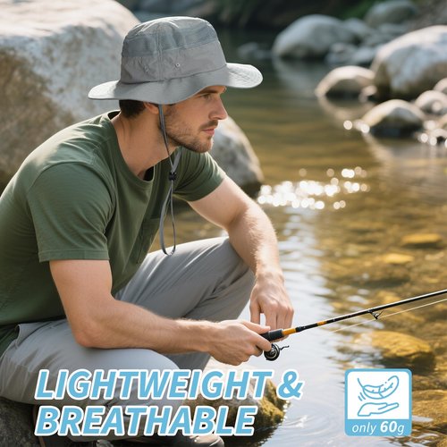 OZERO Bucket Hats for Men Women Sun Protection: Breathable Wide Brim Boonie Hat - Lightweight Fishing Hat for Hiking Safari Beach Gray