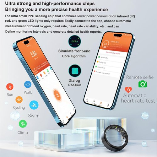 Bitzeit Smart Ring Fitness Tracker for Men Women, Health Sleep Heart Rate Blood Oxygen Tracker Smart Ring with Wireless Charger Box, IP68 Waterpro of Bluetooth Tracker Rings, Free APP (Golden#11)