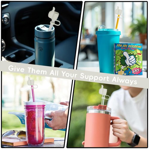 Stocking Stuffers Gifts for Teens Girls Women, 6Pcs Reusable Silicone Straw Cover for Stanley Cup 20/30/40oz, Thumbs Straw Topper Covers Cap for Stanley Tumbler Cup Accessories, Cream