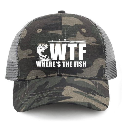 WTF Where's The Fish Hat Trucker Hat Men Vintage Mesh Hats for Summer