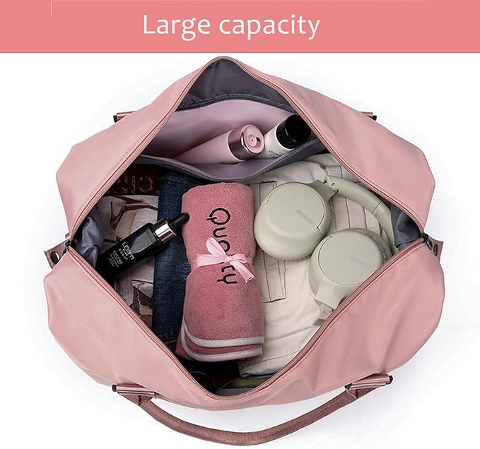 KARRESLY Travel Duffel Bag for Women,Shoulder Weekender Overnight Bag Sports Gym Tote Bag,Waterproof(Light Pink) free size