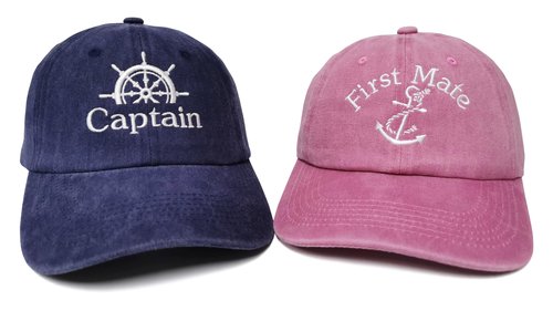 Enodtter Captain First Mate Matching Hats for Couples, Nautical Marine Sailor Hats, Navy Blue Pink Skipper Boating Baseball Caps