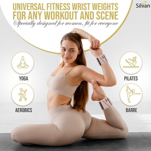 SILVAN Ankle and Wrist Weights for Women and Men - 1lb Pair, Modern Beige Neoprene Wrist and Ankle Bangles for Yoga, Walking, Running, Barre, Pilates, Cardio & Aerobics, Home & Gym Workouts