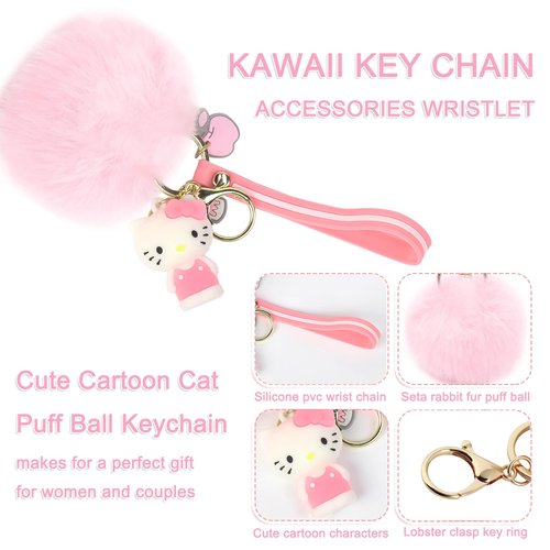 HATOTO Stanley Cup Accessories Set, Cute Kawaii Pom Pom Design Water Bottle Handle Strap, Silicone Boot, Charms for 30/40oz Tumble (Pink 1)