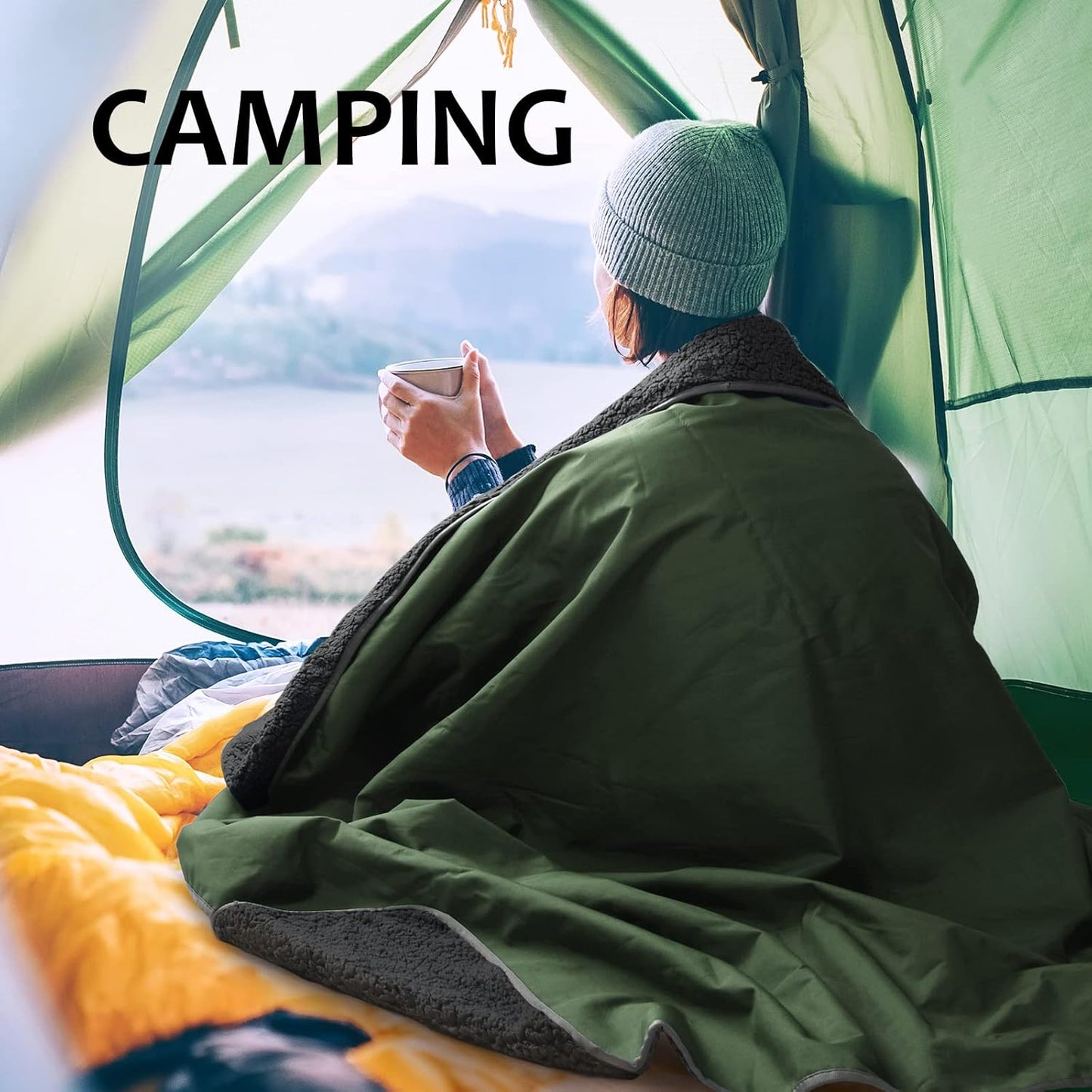 Tirrinia Large Waterproof Outdoor Blanket, Soft Warm Windproof Stadium Blanket with Sherpa Fleece and Foldable for Outdoor Sport, Baseball, Football, Beach, Concerts, Car