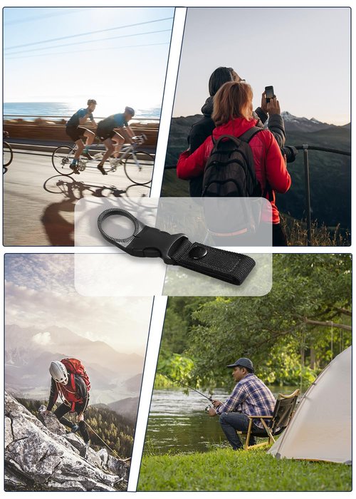 ZXZone 4PCS Bottle Buckle Clip Hanging Buckle Portable Water Bottle Ring Holder Keychain Mineral Water Clip for Backpack Belt Nylon Webbing Strap for Outdoor Tactical Camping Hiking (K, Green)