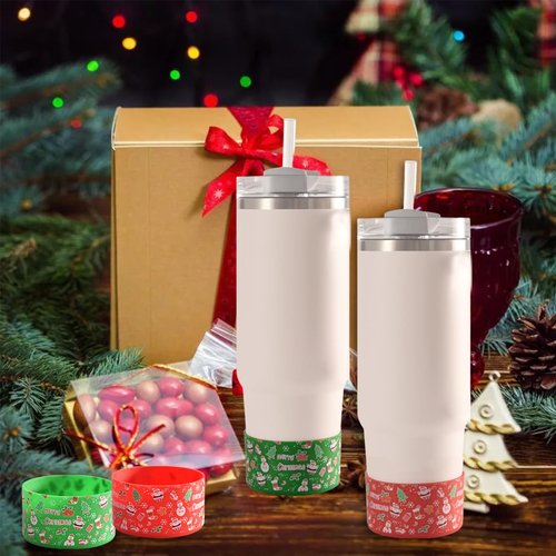 AUOCATTAIL 2Pcs Christmas Boot for Stanley Cup Accessories Red Green Silicone Boot Sleeve Hydro Flask Water Bottle 20-40oz and More Bottles Xmas Decor for Cup Merry Christmas Party Supplies