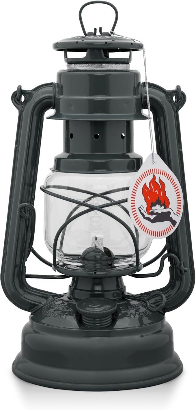 Outdoor Kerosene Fuel Lantern, German Made Weather Resistant Baby Special 276 Galvanized Hurricane Lamp for Camping or Patio, 10 inches, Gray