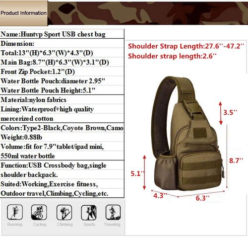 HUNTVP Small Tactical Sling Chest Pack Bag Molle Daypack Backpack Military Crossbody，Type1- ACU Camouflage
