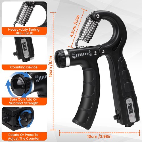 Grip Strength Trainer Kit 9 Pack with Forearm Strengthener, Countable Hand Grip Strengthener,Hand Extension Exerciser, Stress Relief Ball, Grip Ring