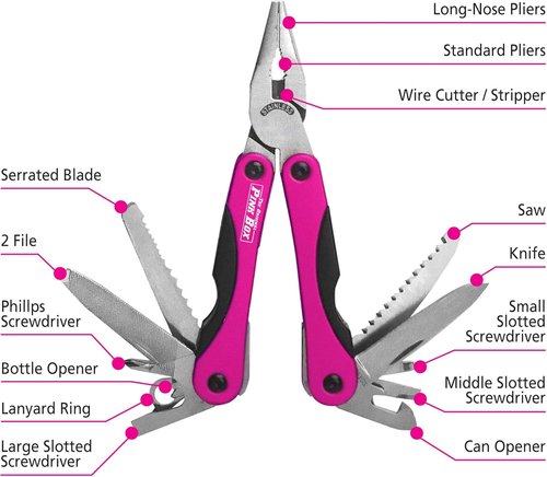 14-In-1 Multi-Tool, Pink | Aluminum Body with Versatile Stainless Steel Tools, Perfect for DIY, Home, Camping, Everyday Life