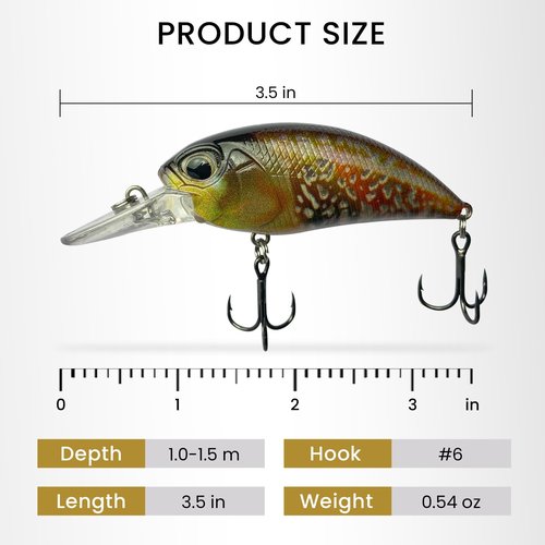 Pristis 3 pcs Crankbait Fishing Lures for Bass, Crank Bait with Treble Hooks, Shallow Deep Diving Swimbait Set, Minnow Jerkbait Lure Kit Saltwater & Freshwater, Hard Bait for Trout Crappie Walleye