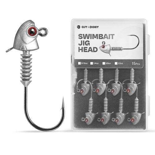Swimbait Jig Heads with Stacked Cone Keeper, Minnow Style Eye Fishing Jighead 3/16 1/4 3/8oz Assorted(15 PCs)