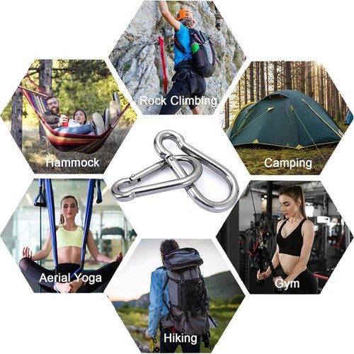 Stainless Steel Carabiner 3", Heavy-Duty Clips, Hiking, Key Rings, Camping, Outdoor, Gyms, Hammocks, Ropes, Outdoor Adventures, 304 Stainless-Steel, 6ea/PK