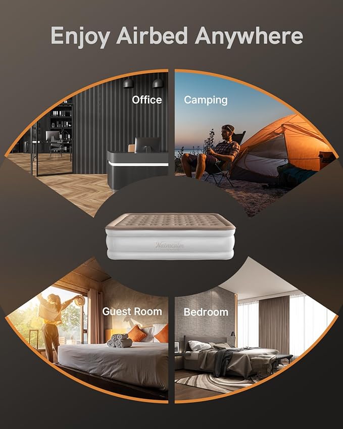 Air Mattress Queen with Built in Pump, Blow up Mattress, Upgraded Inflatable Mattress for Camping, Home and Temporary Guest Bed, Comfort and Portable Air Bed Queen Size, colchon inflable