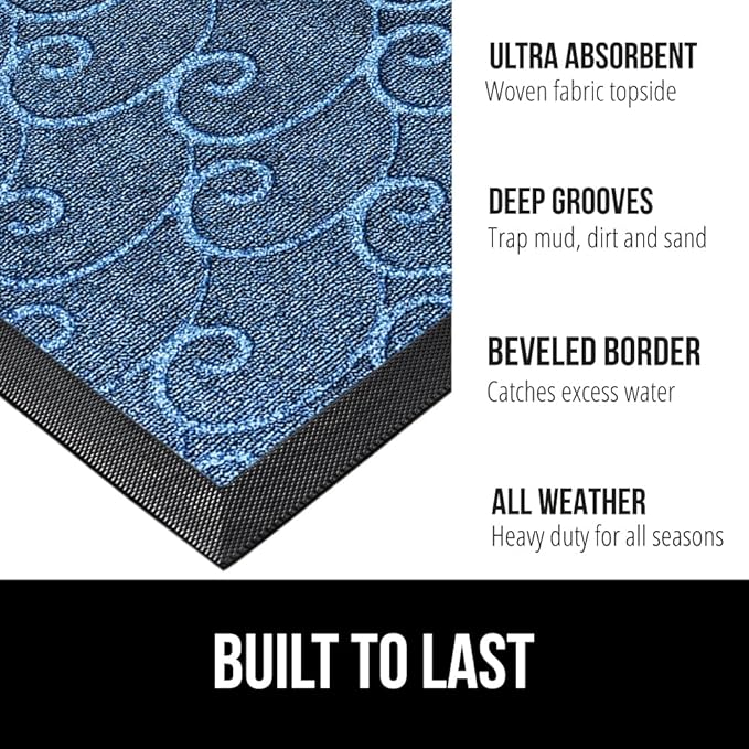 GORILLA GRIP 100% Waterproof All-Season WeatherMax Doormat, 72x24 Runner, Durable Natural Rubber, Stain and Fade Resistant, Low Profile, Indoor Outdoor Door Mats, Easy Clean Mat, Ocean Blue Waves