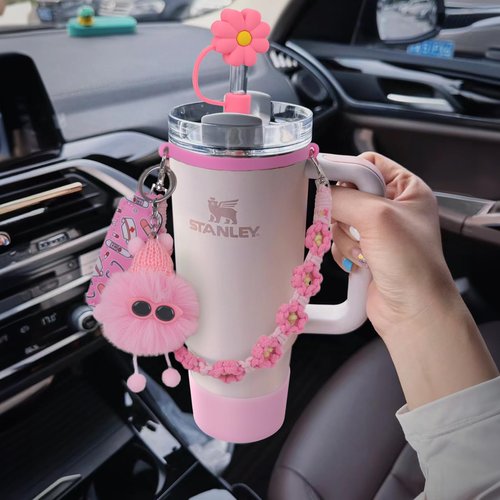 6PCS Use for Stanley Cup Tumbler Accessories 40oz 30oz,Compatible with Stanley Cup Tumbler Water Bottle Handle Sling Strap for Carrying (pink)
