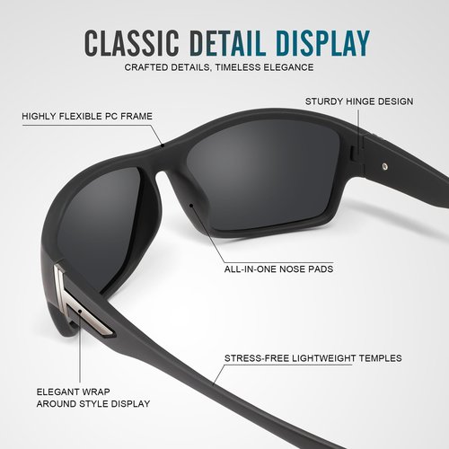 DEMIKOS Polarized Running Sunglasses for Men：Cycling Sun Glasses for Mens Womens Sports Sunglasses for Fishing Driving Wrap Around UV400 Protection Blue+Black+White