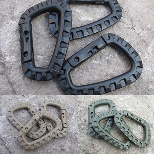 JCPLYNN Carabiner Tactical 10Pcs/12Pcs Enforcement Polymer Light Weight D-Ring Locking Hanging Hook Tactical Link Snap Keychain (10Pcs Black/Khaki/Dark Green)