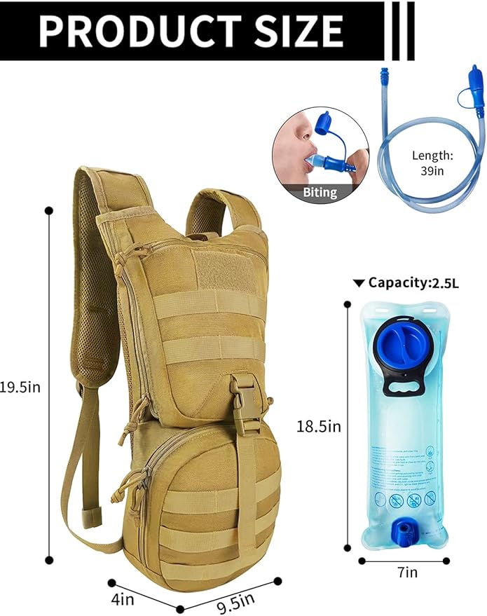 SMONT Tactical Molle Water Hydration Running Backpack - Lightweight with 2.5L Water Bladder for Men Hiking