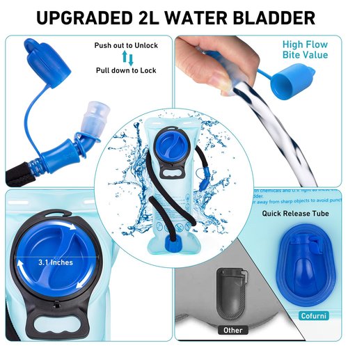 Cofurni Hydration Backpack 20L with Water Bladder 2L, Large Storage Hiking Daypack for Men Women, Lightweight Insulation Water Backpack for Biking, Running, Skiing, Trekking, Camping