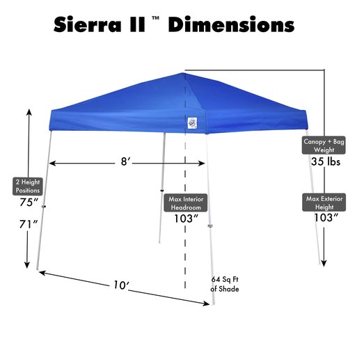 E-Z UP 10' x 10' Canopy, Spike Set, Roller Bag and Camping Cube Tent Converter for Shelter, Royal Blue