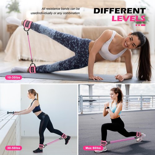 Resistance Bands, Ankle Bands for Working Out, Exercise Bands with Handles for Home Gym, Workout Equipment for Training Bands with Door Anchor, Legs Ankle Straps, Shape Body