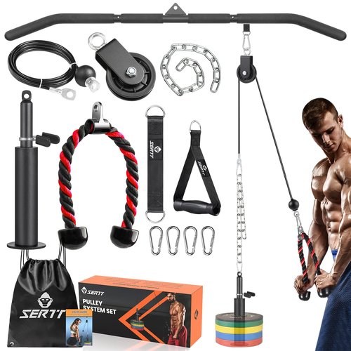 SERTT Cable Pulley System Gym, Power Rack Pulley Attachment with 2-in-1 LAT Pull Down Bar and Upgraded Loading Pin,Used for Triceps Pulldown, Biceps, Back, Shoulder