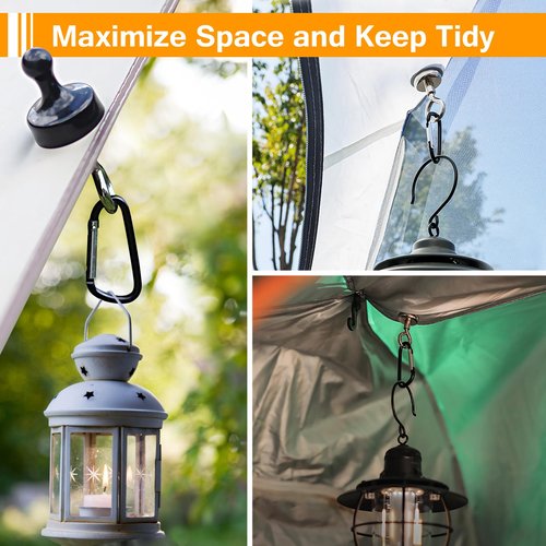 ayamaya Magnetic Camping Hooks for Canopy Magnet Clip Hanger with Carabiner for Tents Inside, 2Pcs Tent Hanging Hook Organizer for Lamp, Rooftop Tent Tarp Accessories for Camping, RV Camper, Picnic