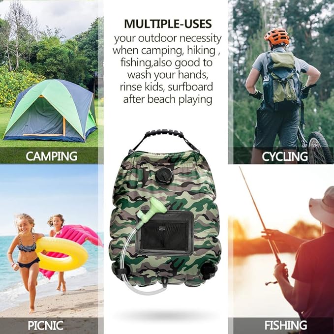 Solar Shower Bag | 5 Gal/20L Solar Heating Camping Shower Bag | Removable Hose | On-Off Switchable Shower Head | Ducha Portatil | Traveling Shower | Portable Shower for Beach Swimming, Hiking