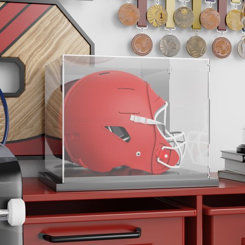 Xiomot Football Helmet Display Case Full Size with Mirror Back and Black Metal Grooved Base Stackable Dustproof Clear Acrylic Display Case for Basketball Sports Memorabilia